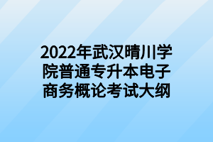 2022年武汉晴川学院普通专升本电子商务概论考试大纲